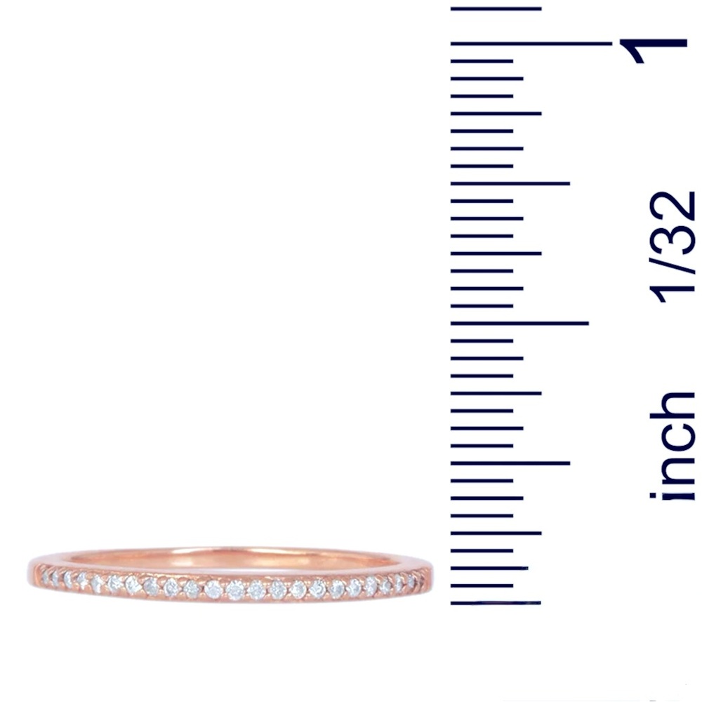 Diamond 10K Rose Gold Half Eternity Stacking Thin Band Ring - Picture 5 of 9